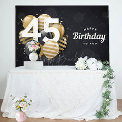 Lofaris Bokeh Balloons Black Happy 45th Birthday Backdrop