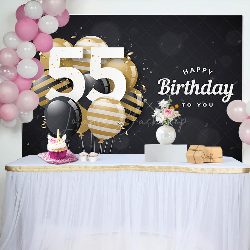 Lofaris Bokeh Balloons Black Happy 55th Birthday Backdrop
