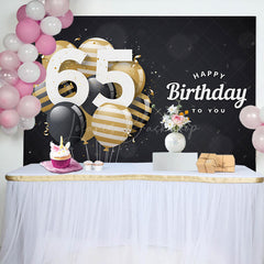 Lofaris Bokeh Balloons Black Happy 65th Birthday Backdrop
