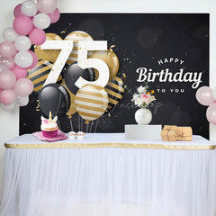 Lofaris Bokeh Balloons Black Happy 75th Birthday Backdrop