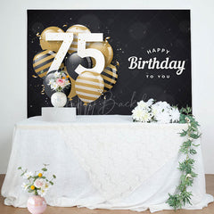 Lofaris Bokeh Balloons Black Happy 75th Birthday Backdrop