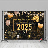 Lofaris Bokeh Black Gold Balloons Cheers Graduation Backdrop
