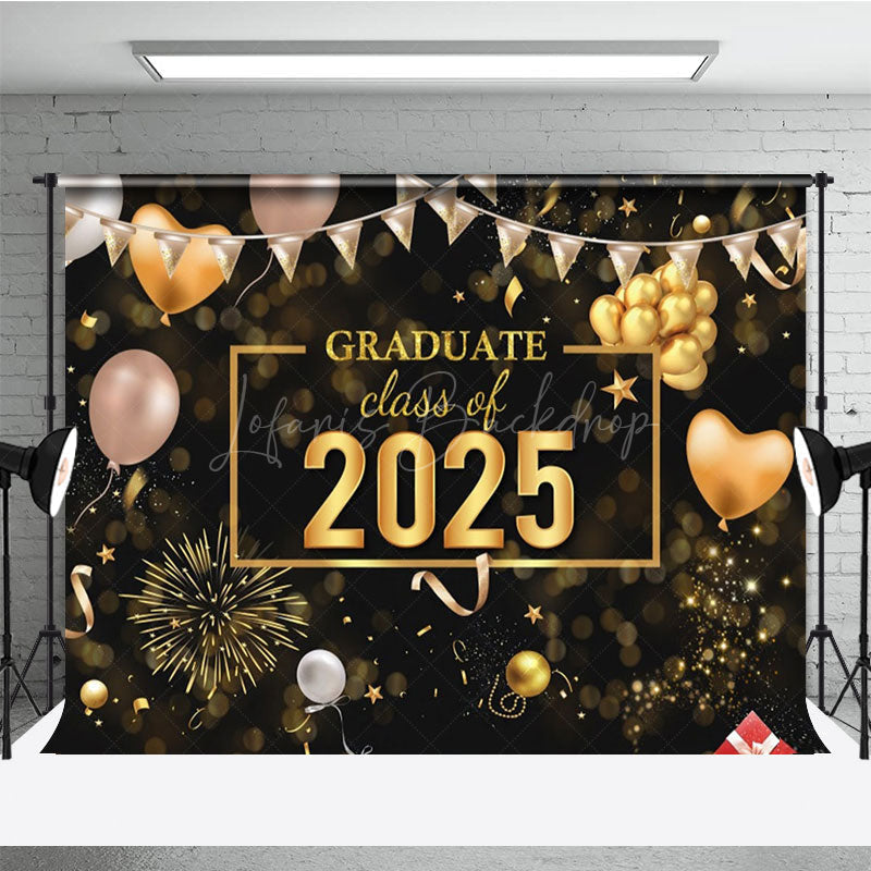 Lofaris Bokeh Black Gold Balloons Cheers Graduation Backdrop
