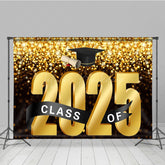 Lofaris Bokeh Black Gold Glitter Bachelor Cap Grad Backdrop