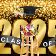 Lofaris Bokeh Black Gold Glitter Bachelor Cap Grad Backdrop