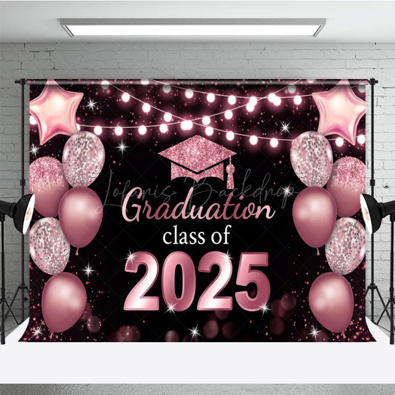 Lofaris Bokeh Black Pink Balloon Glitter Graduation Backdrop