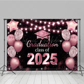 Lofaris Bokeh Black Pink Balloon Glitter Graduation Backdrop