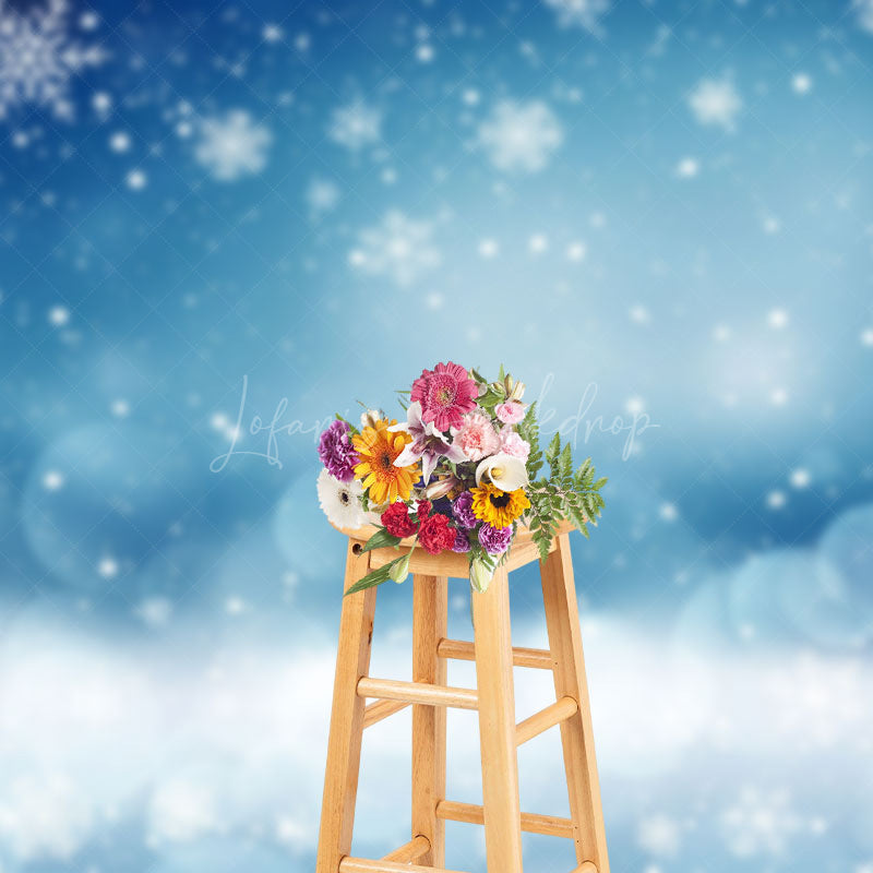 Lofaris Bokeh Blue White Winter Snowflake Christmas Backdrop