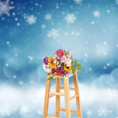 Lofaris Bokeh Blue White Winter Snowflake Christmas Backdrop