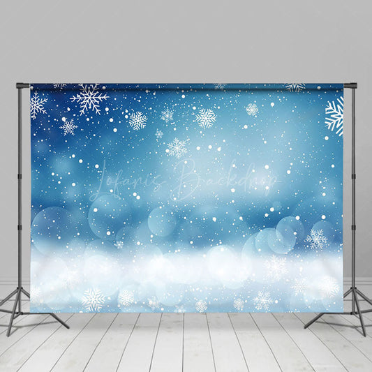 Lofaris Bokeh Blue White Winter Snowflake Christmas Backdrop
