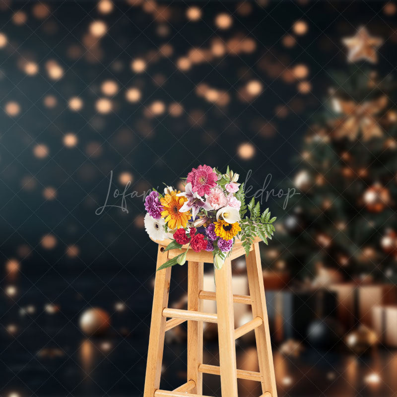 Lofaris Bokeh Gold Light Xmas Tree Gifts Christmas Backdrop