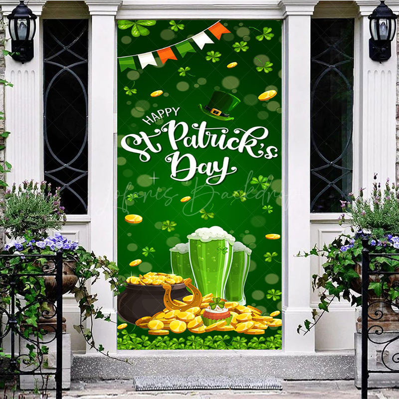 Lofaris Bokeh Green Clover Gold Beer St Patrick Door Cover