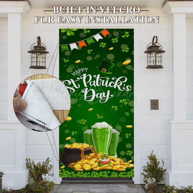 Lofaris Bokeh Green Clover Gold Beer St Patrick Door Cover