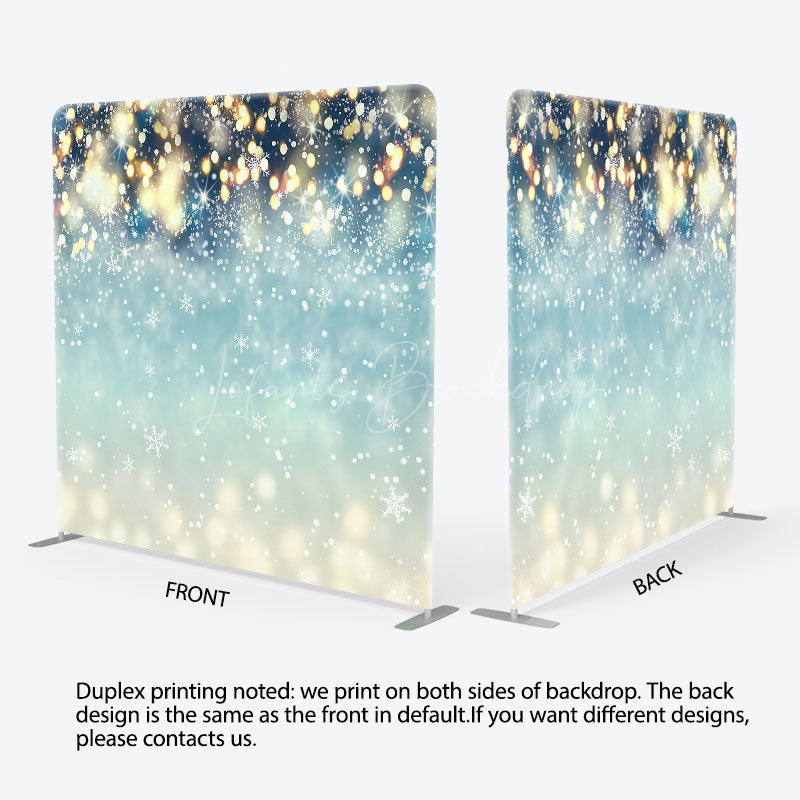 Lofaris Bokeh Green Gold Lighted Snowy Pillow Case Backdrop