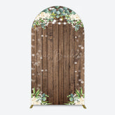 Lofaris Bokeh Greenery Light Floral Wood Grain Arch Backdrop