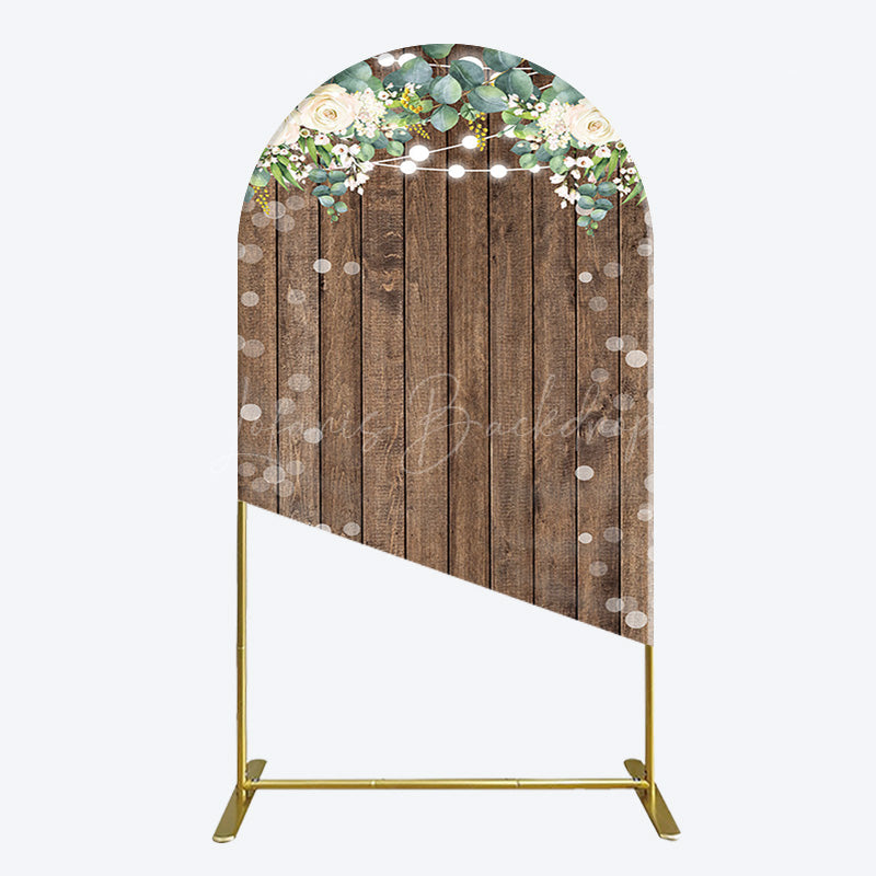 Lofaris Bokeh Greenery Light Floral Wood Grain Arch Backdrop