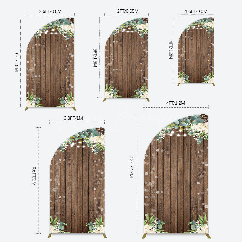 Lofaris Bokeh Greenery Light Floral Wood Grain Half Moon Arch Backdrop