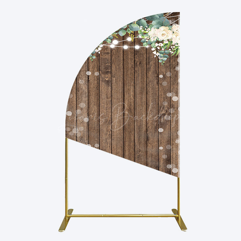 Lofaris Bokeh Greenery Light Floral Wood Grain Half Moon Arch Backdrop