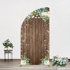 Lofaris Bokeh Greenery Light Floral Wood Grain Half Moon Arch Backdrop