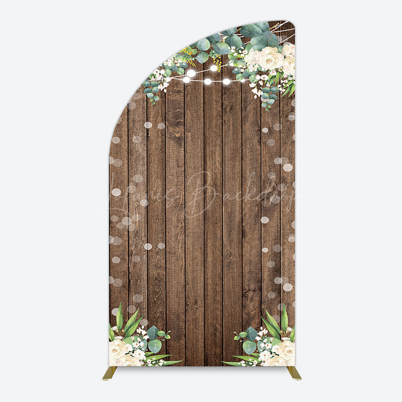 Lofaris Bokeh Greenery Light Floral Wood Grain Half Moon Arch Backdrop