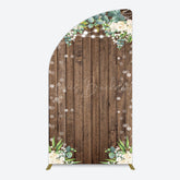 Lofaris Bokeh Greenery Light Floral Wood Grain Half Moon Arch Backdrop