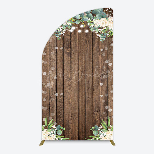 Lofaris Bokeh Greenery Light Floral Wood Grain Half Moon Arch Backdrop
