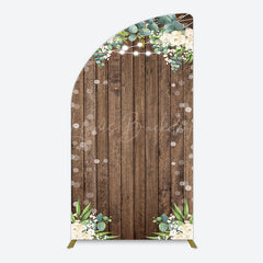 Lofaris Bokeh Greenery Light Floral Wood Grain Half Moon Arch Backdrop