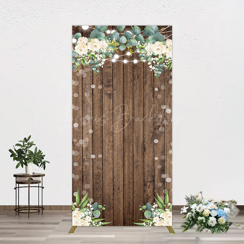 Lofaris Bokeh Greenery Light Floral Wood Grain Rectangle Backdrop