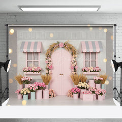 Lofaris Bokeh Grey Pink Flower Shop Romantic Photo Backdrop