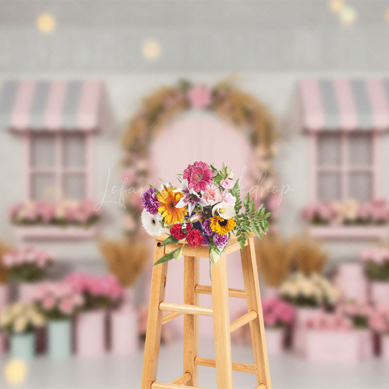 Lofaris Bokeh Grey Pink Flower Shop Romantic Photo Backdrop