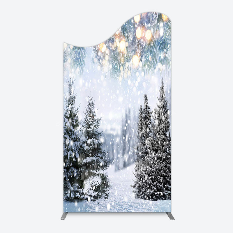 Lofaris Bokeh Light Snowy Pine Trees Christmas Arch Backdrop