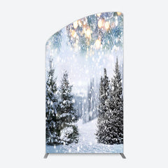Lofaris Bokeh Light Snowy Pine Trees Christmas Arch Backdrop