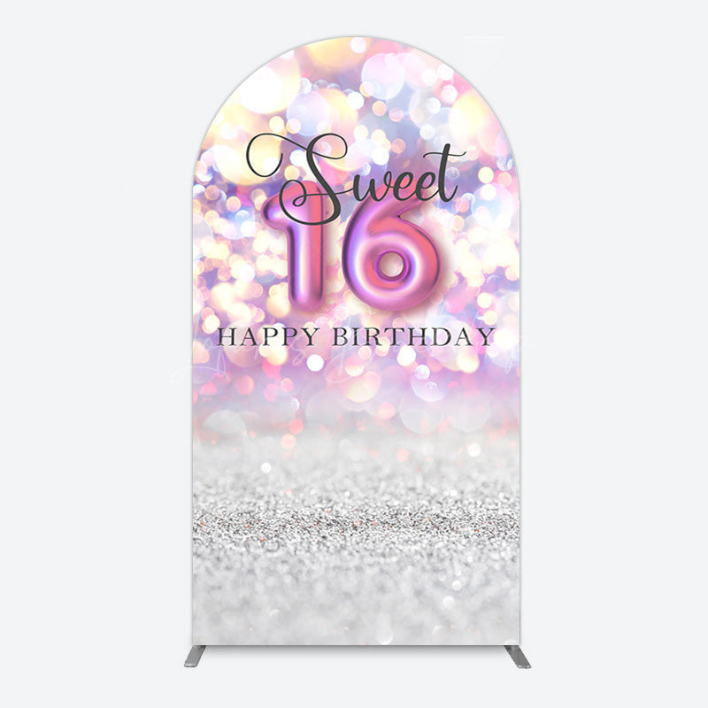 Lofaris Bokeh Light Sweet 16 Happy Birthday Arch Backdrop