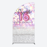 Lofaris Bokeh Light Sweet 16 Happy Birthday Half Moon Arch Backdrop