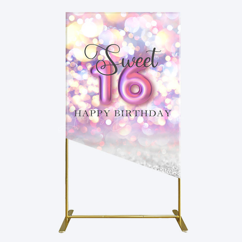 Lofaris Bokeh Light Sweet 16 Happy Birthday Rectangle Backdrop