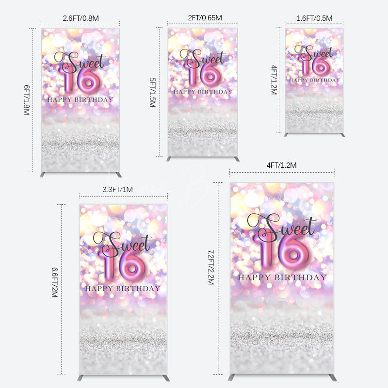 Lofaris Bokeh Light Sweet 16 Happy Birthday Rectangle Backdrop