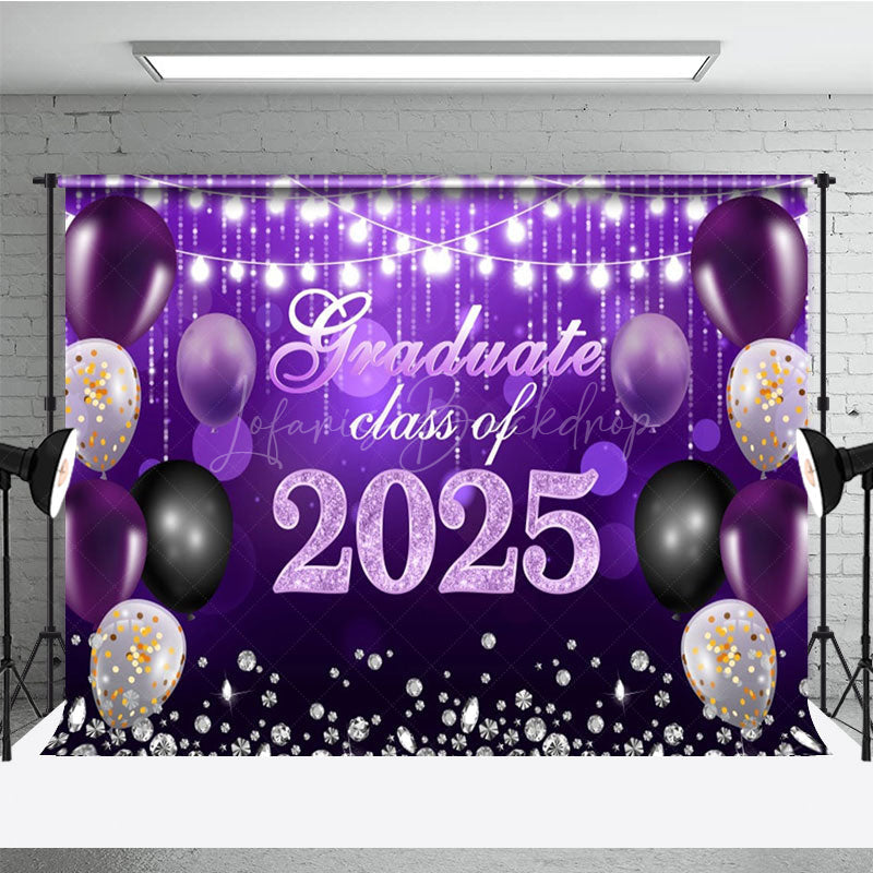 Lofaris Bokeh Purple Diamonds Glitter Congrats Grad Backdrop