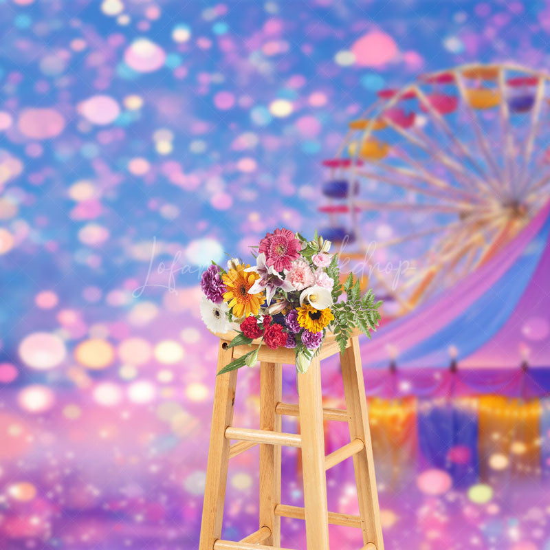 Lofaris Bokeh Rainbow Circus Tent Ferris Wheel Photo Backdrop
