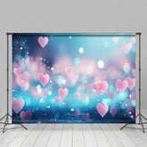 Lofaris Bokeh Romantic Blue Pink Heart Valentines Day Backdrop