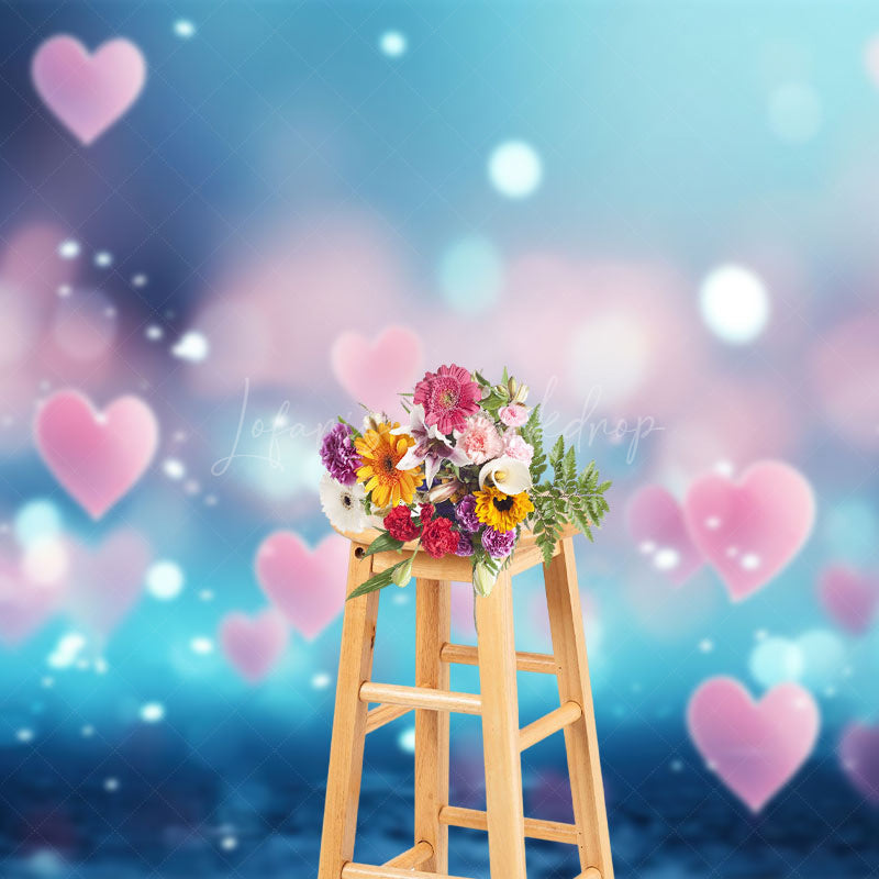 Lofaris Bokeh Romantic Blue Pink Heart Valentines Day Backdrop