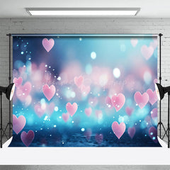Lofaris Bokeh Romantic Blue Pink Heart Valentines Day Backdrop