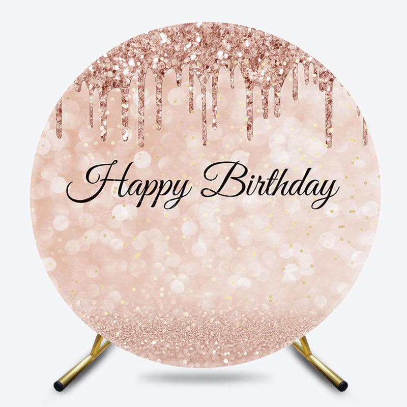 Lofaris Bokeh Rose Gold Glitter Round Happy Birthday Backdrp