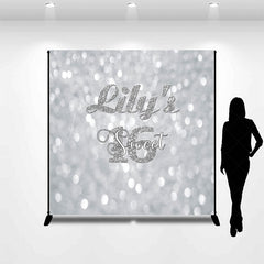 Lofaris Bokeh Silver Custom Name Sweet 16 Birthday Backdrop