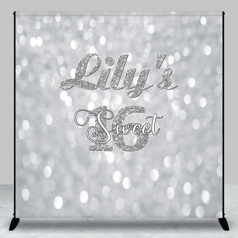 Lofaris Bokeh Silver Custom Name Sweet 16 Birthday Backdrop