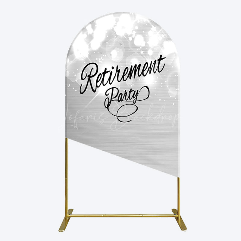 Lofaris Bokeh Silver Sparkle Retirement Party Arch Backdrop