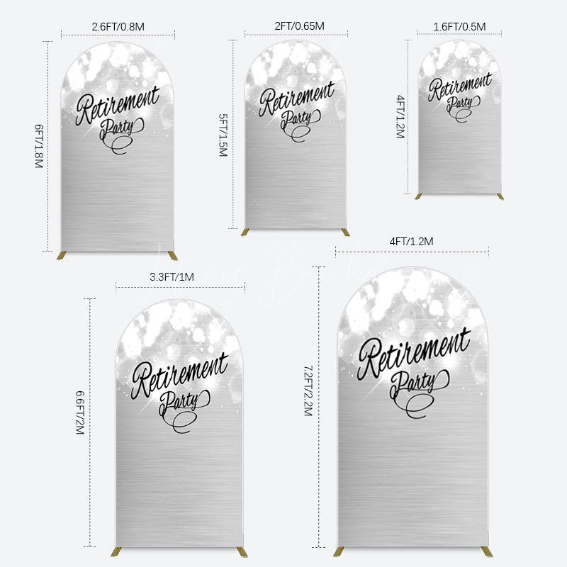 Lofaris Bokeh Silver Sparkle Retirement Party Arch Backdrop