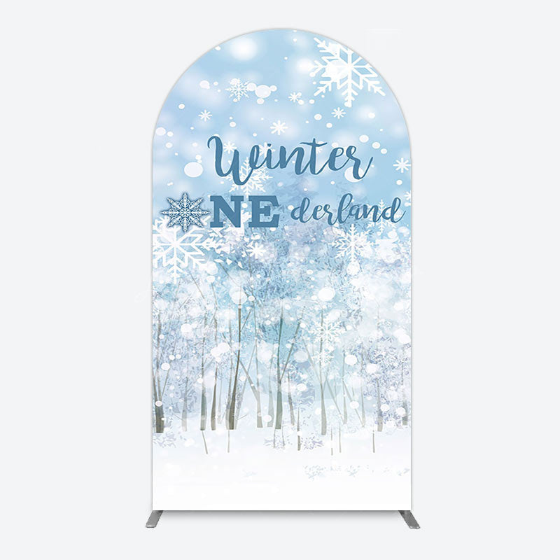 Lofaris Bokeh Snowy Forest Winter Onerderland Arch Backdrop