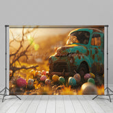 Lofaris Bokeh Sunset Retro Car Colorful Eggs Easter Backdrop