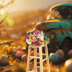 Lofaris Bokeh Sunset Retro Car Colorful Eggs Easter Backdrop