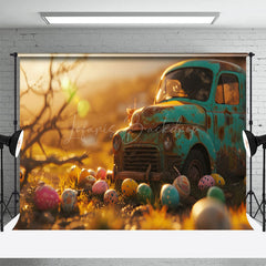 Lofaris Bokeh Sunset Retro Car Colorful Eggs Easter Backdrop